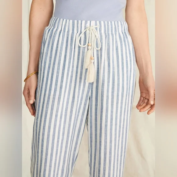 Faherty Blue Stripe Linen Blend Mid-Rise Drawstring Relaxed Pacific Beach Pant - Picture 6 of 12
